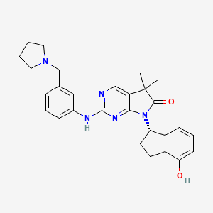 B609327 7-[(1S)-4-hydroxy-2,3-dihydro-1H-inden-1-yl]-5,5-dimethyl-2-({3-[(pyrrolidin-1-yl)methyl]phenyl}amino)-5,7-dihydro-6H-pyrrolo[2,3-d]pyrimidin-6-one CAS No. 1456858-57-3