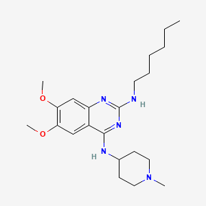 molecular formula C22H35N5O2 B609339 N~2~-己基-6,7-二甲氧基-N~4~-(1-甲基哌啶-4-基)喹唑啉-2,4-二胺 CAS No. 2089617-83-2