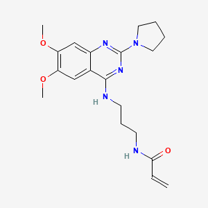 molecular formula C20H27N5O3 B609346 N-[3-[(6,7-dimethoxy-2-pyrrolidin-1-ylquinazolin-4-yl)amino]propyl]prop-2-enamide CAS No. 2059892-29-2