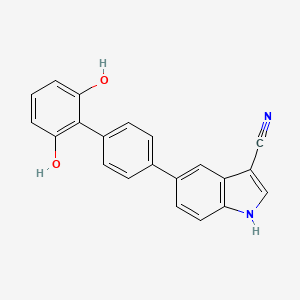 molecular formula C21H14N2O2 B609357 5-{2',6'-Dihydroxy-[1,1'-biphenyl]-4-yl}-1H-indole-3-carbonitrile CAS No. 1179347-65-9