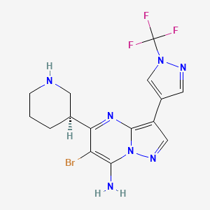 molecular formula C15H15BrF3N7 B609365 6-bromo-5-[(3S)-piperidin-3-yl]-3-[1-(trifluoromethyl)pyrazol-4-yl]pyrazolo[1,5-a]pyrimidin-7-amine CAS No. 2109805-78-7