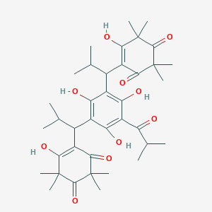 molecular formula C38H52O10 B609383 5-Hydroxy-2,2,6,6-tetramethyl-4-[2-methyl-1-[2,4,6-trihydroxy-3-[1-(2-hydroxy-3,3,5,5-tetramethyl-4,6-dioxocyclohexen-1-yl)-2-methylpropyl]-5-(2-methylpropanoyl)phenyl]propyl]cyclohex-4-ene-1,3-dione CAS No. 54247-21-1
