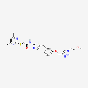 2-(4,6-dimethylpyrimidin-2-yl)sulfanyl-N-[5-[[3-[[1-(2-methoxyethyl)triazol-4-yl]methoxy]phenyl]methyl]-1,3-thiazol-2-yl]acetamide