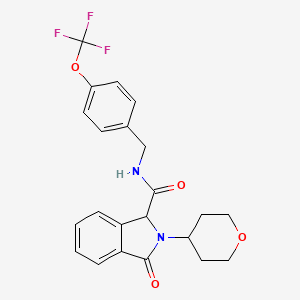 molecular formula C22H21F3N2O4 B609423 2,3-Dihydro-3-oxo-2-(tetrahydro-2H-pyran-4-yl)-N-[[4-(trifluoromethoxy)phenyl]methyl]-1H-isoindole-1-carboxamide CAS No. 1198160-14-3