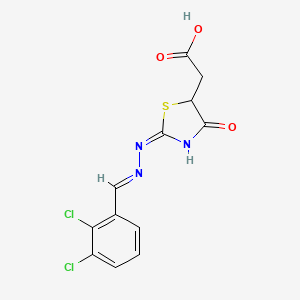 2-[(2E)-2-[(E)-(2,3-dichlorophenyl)methylidenehydrazinylidene]-4-oxo-1,3-thiazolidin-5-yl]acetic acid