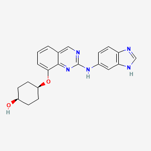 molecular formula C21H21N5O2 B609491 反式-4-{[2-(1H-苯并咪唑-5-氨基)喹唑啉-8-基]氧代}环己醇 CAS No. 1792999-26-8