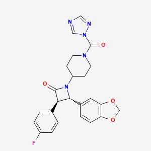 molecular formula C24H22FN5O4 B609545 (3R,4S)-rel-4-(1,3-Benzodioxol-5-yl)-3-(4-fluorophenyl)-1-[1-(1H)-1,2,4-triazol-1-carbonyl)-4-piperidinyl]-2-azetidinone CAS No. 1881244-28-5