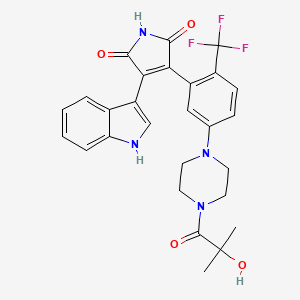 molecular formula C27H25F3N4O4 B609573 3-[5-[4-(2-Hydroxy-2-methyl-1-oxopropyl)-1-piperazinyl]-2-(trifluoromethyl)phenyl]-4-(1H-indol-3-yl)-1H-pyrrole-2,5-dione CAS No. 1260181-14-3