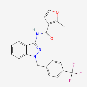 molecular formula C21H16F3N3O2 B609633 3-Furancarboxamide, 2-methyl-N-[1-[[4-(trifluoromethyl)phenyl]methyl]-1H-indazol-3-yl]- CAS No. 1807454-59-6