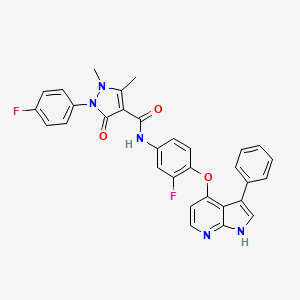 molecular formula C31H23F2N5O3 B609640 1-(4-fluorophenyl)-N-[3-fluoro-4-[(3-phenyl-1H-pyrrolo[2,3-b]pyridin-4-yl)oxy]phenyl]-2,3-dimethyl-5-oxopyrazole-4-carboxamide CAS No. 1221713-92-3