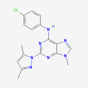molecular formula C17H16ClN7 B609648 N-(4-chlorophenyl)-2-(3,5-dimethyl-1H-pyrazol-1-yl)-9-methyl-9H-purin-6-amine CAS No. 1063331-94-1