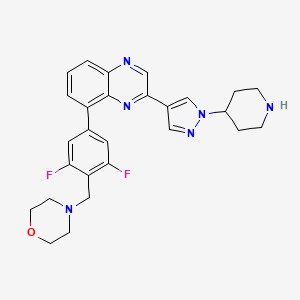 molecular formula C27H28F2N6O B609688 4-(2,6-二氟-4-(3-(1-(哌啶-4-基)-1H-吡唑-4-基)喹喔啉-5-基)苄基)吗啉 CAS No. 1092499-93-8