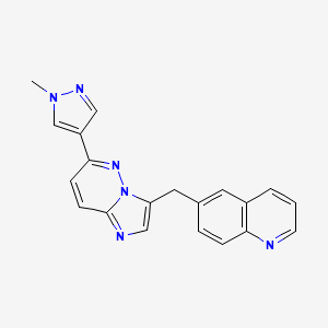 molecular formula C20H16N6 B609689 6-((6-(1-甲基-1H-吡唑-4-基)咪唑并[1,2-b]哒嗪-3-基)甲基)喹啉 CAS No. 1185763-69-2