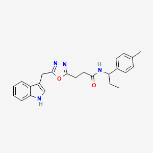 molecular formula C24H26N4O2 B6097008 3-[5-(1H-indol-3-ylmethyl)-1,3,4-oxadiazol-2-yl]-N-[1-(4-methylphenyl)propyl]propanamide 