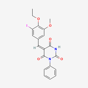 molecular formula C20H17IN2O5 B6097168 5-(4-ethoxy-3-iodo-5-methoxybenzylidene)-1-phenyl-2,4,6(1H,3H,5H)-pyrimidinetrione 