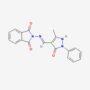 molecular formula C19H14N4O3 B6097228 2-[(E)-(5-methyl-3-oxo-2-phenyl-1H-pyrazol-4-yl)methylideneamino]isoindole-1,3-dione 