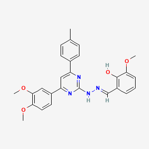 2-[(E)-[[4-(3,4-dimethoxyphenyl)-6-(4-methylphenyl)pyrimidin-2-yl]hydrazinylidene]methyl]-6-methoxyphenol