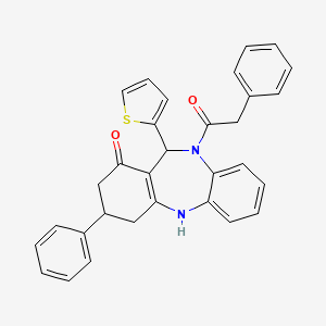 3-phenyl-10-(2-phenylacetyl)-11-(2-thienyl)-2,3,4,5,10,11-hexahydro-1H-dibenzo[b,e][1,4]diazepin-1-one