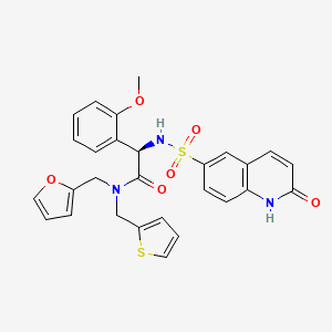 molecular formula C28H25N3O6S2 B609781 (R)-N-(呋喃-2-基甲基)-2-(2-甲氧基苯基)-2-(2-氧代-1,2-二氢喹啉-6-磺酰胺)-N-(噻吩-2-基甲基)乙酰胺 CAS No. 1681056-61-0