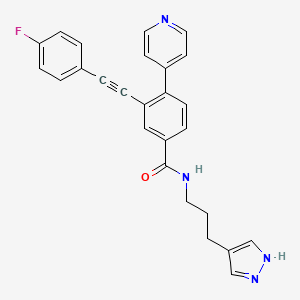 molecular formula C26H21FN4O B609787 3-[2-(4-fluorophenyl)ethynyl]-N-[3-(1H-pyrazol-4-yl)propyl]-4-pyridin-4-ylbenzamide CAS No. 1800487-55-1