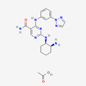 molecular formula C21H27N9O3 B609809 4-(3-(2H-1,2,3-三唑-2-基)苯胺)-2-((1R,2S)-2-氨基环己基氨基)嘧啶-5-甲酰胺乙酸 CAS No. 1370261-98-5