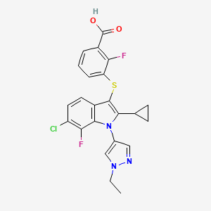 molecular formula C23H18ClF2N3O2S B609846 3-[6-氯苯甲基-2-环丙基-1-(1-乙基吡唑-4-基)-7-氟苯甲基-吲哚-3-基]硫烷基-2-氟苯甲基-苯甲酸 CAS No. 1782070-22-7