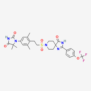 molecular formula C29H32F3N5O6S B609860 2,4-咪唑烷二酮，1-(3,5-二甲基-4-(2-((4-氧代-2-(4-(三氟甲氧基)苯基)-1,3,8-三氮螺(4.5)癸-1-烯-8-基)磺酰基)乙基)苯基)-5,5-二甲基- CAS No. 1613373-33-3