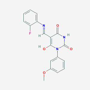 5-[(2-Fluorophenyl)iminomethyl]-6-hydroxy-1-(3-methoxyphenyl)pyrimidine-2,4-dione