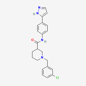 molecular formula C22H23ClN4O B6099232 1-[(3-chlorophenyl)methyl]-N-[4-(1H-pyrazol-5-yl)phenyl]piperidine-3-carboxamide 