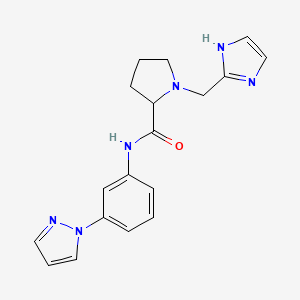 molecular formula C18H20N6O B6099243 1-(1H-imidazol-2-ylmethyl)-N-[3-(1H-pyrazol-1-yl)phenyl]prolinamide 