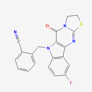 2-[(4-Fluoro-10-oxo-14-thia-8,11,16-triazatetracyclo[7.7.0.02,7.011,15]hexadeca-1(9),2(7),3,5,15-pentaen-8-yl)methyl]benzonitrile