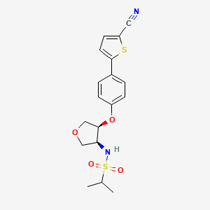 molecular formula C18H20N2O4S2 B609945 2-丙烷磺酰胺，N-((3S,4S)-4-(4-(5-氰基-2-噻吩基)苯氧基)四氢-3-呋喃基)- CAS No. 1258963-59-5