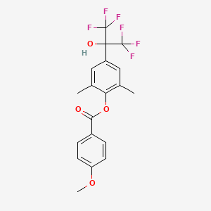 molecular formula C19H16F6O4 B6099603 2,6-dimethyl-4-[2,2,2-trifluoro-1-hydroxy-1-(trifluoromethyl)ethyl]phenyl 4-methoxybenzoate 