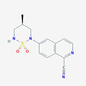 molecular formula C14H14N4O2S B609963 (R)-6-(4-甲基-1,1-二氧化-1,2,6-噻二嗪-2-基)异喹啉-1-碳腈 CAS No. 1612755-71-1