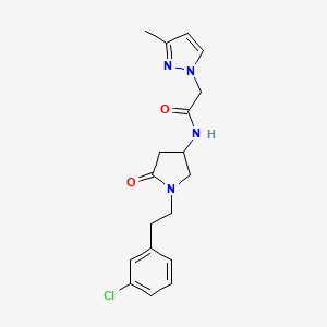 molecular formula C18H21ClN4O2 B6099691 N-{1-[2-(3-chlorophenyl)ethyl]-5-oxo-3-pyrrolidinyl}-2-(3-methyl-1H-pyrazol-1-yl)acetamide 