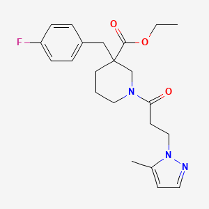 molecular formula C22H28FN3O3 B6099813 ethyl 3-(4-fluorobenzyl)-1-[3-(5-methyl-1H-pyrazol-1-yl)propanoyl]-3-piperidinecarboxylate 