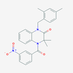 1-[(2,4-DIMETHYLPHENYL)METHYL]-3,3-DIMETHYL-4-(3-NITROBENZOYL)-1,2,3,4-TETRAHYDROQUINOXALIN-2-ONE