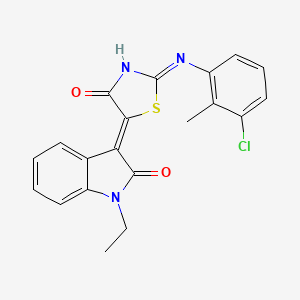 molecular formula C20H16ClN3O2S B6100038 3-{2-[(3-chloro-2-methylphenyl)imino]-4-oxo-1,3-thiazolidin-5-ylidene}-1-ethyl-1,3-dihydro-2H-indol-2-one 