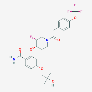 molecular formula C25H28F4N2O6 B610005 2-((3R,4S)-3-Fluoro-1-(2-(4-(trifluoromethoxy)phenyl)acetyl)piperidin-4-yloxy)-4-(2-hydroxy-2-methylpropoxy)benzamide CAS No. 1863905-38-7