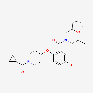 molecular formula C25H36N2O5 B6100062 2-{[1-(cyclopropylcarbonyl)-4-piperidinyl]oxy}-5-methoxy-N-propyl-N-(tetrahydro-2-furanylmethyl)benzamide 