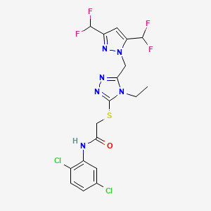 molecular formula C18H16Cl2F4N6OS B6100092 2-[(5-{[3,5-bis(difluoromethyl)-1H-pyrazol-1-yl]methyl}-4-ethyl-4H-1,2,4-triazol-3-yl)thio]-N-(2,5-dichlorophenyl)acetamide 