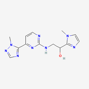 molecular formula C13H16N8O B6100110 1-(1-methyl-1H-imidazol-2-yl)-2-{[4-(1-methyl-1H-1,2,4-triazol-5-yl)pyrimidin-2-yl]amino}ethanol 