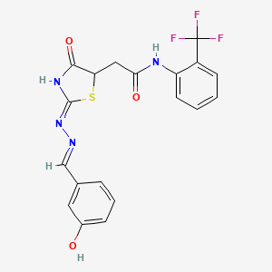 molecular formula C19H15F3N4O3S B6100143 2-[(2Z)-2-[(E)-(3-hydroxyphenyl)methylidenehydrazinylidene]-4-oxo-1,3-thiazolidin-5-yl]-N-[2-(trifluoromethyl)phenyl]acetamide 