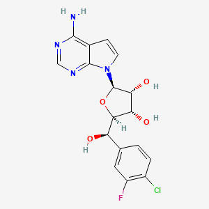 molecular formula C17H16ClFN4O4 B610015 7-[(5R)-5-C-(4-氯-3-氟苯基)-β-D-呋喃核糖基]-7H-吡咯并[2,3-d]嘧啶-4-胺 CAS No. 1989620-04-3