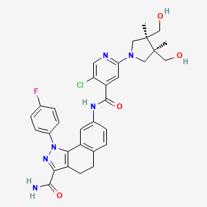 molecular formula C32H32ClFN6O4 B610022 8-[[[5-氯-2-[3,4-二甲基-3,4-双(羟甲基)-1-吡咯烷基]-4-吡啶基]羰基]氨基]-1-(4-氟苯基)-4,5-二氢-1H-苯并[g]吲唑-3-甲酰胺 CAS No. 1187460-81-6