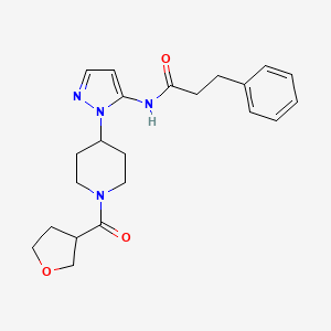 molecular formula C22H28N4O3 B6100254 N-[2-[1-(oxolane-3-carbonyl)piperidin-4-yl]pyrazol-3-yl]-3-phenylpropanamide 