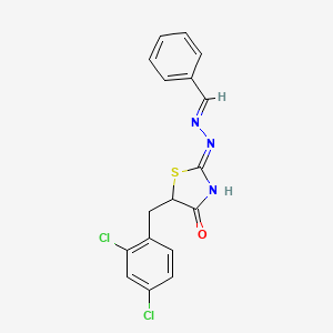 molecular formula C17H13Cl2N3OS B6100277 (2E)-2-[(2E)-benzylidenehydrazinylidene]-5-(2,4-dichlorobenzyl)-1,3-thiazolidin-4-one 