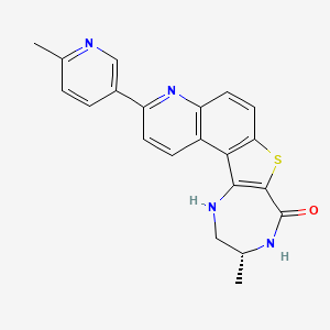 molecular formula C21H18N4OS B610028 (10R)-10-甲基-3-(6-甲基吡啶-3-基)-9,10,11,12-四氢-8H-[1,4]二氮杂卓[5',6':4,5]噻吩[3,2-f]喹啉-8-酮 CAS No. 1276121-88-0