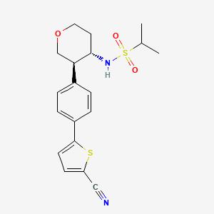 molecular formula C19H22N2O3S2 B610033 2-Propanesulfonamide, N-((3R,4S)-3-(4-(5-cyano-2-thienyl)phenyl)tetrahydro-2H-pyran-4-yl)- CAS No. 1219633-99-4