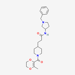 molecular formula C25H35N3O4 B6100343 N-(1-benzyl-3-pyrrolidinyl)-3-{1-[(3-methyl-5,6-dihydro-1,4-dioxin-2-yl)carbonyl]-4-piperidinyl}propanamide 